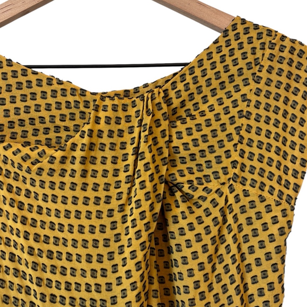 Eva Franco Silk Blend Belted Dress Sz 8 Mustard Yellow Black Pleated Hem Ruched - Picture 5 of 12